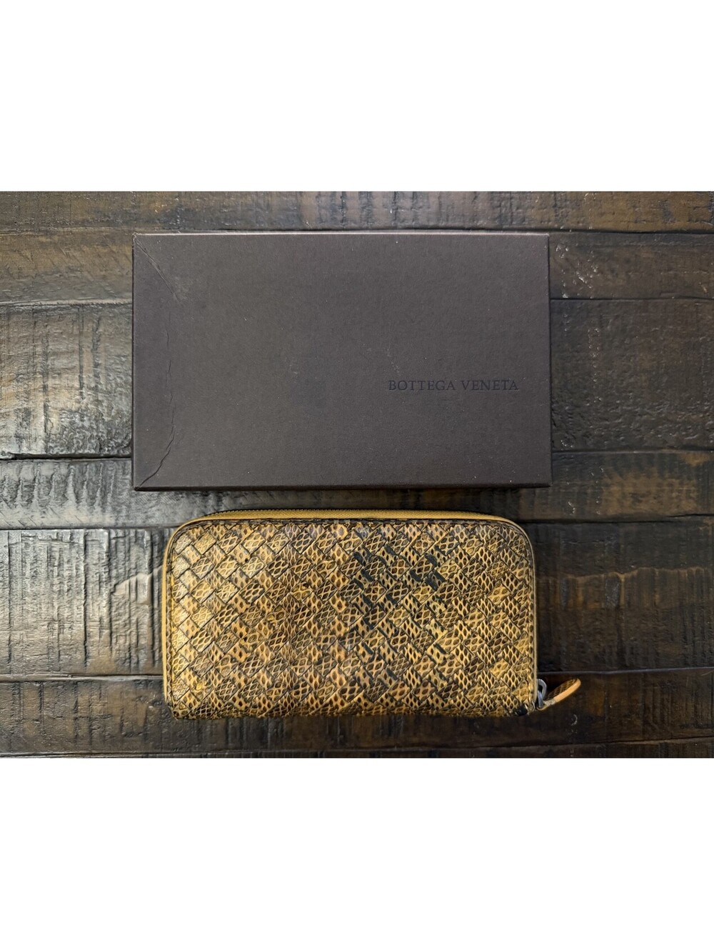 Authentic Bottega Veneta Brown Intrecciato Zippy Wallet Box Dust Bag